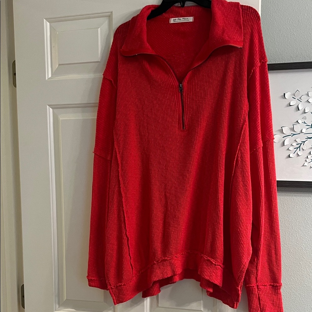Free People Red Quarter-Zip tunic